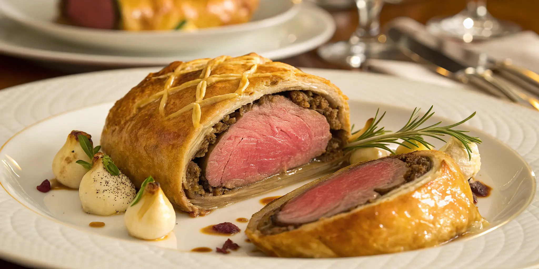 Gordon Ramsay Beef Wellington recipe sliced showing pink center and golden crust