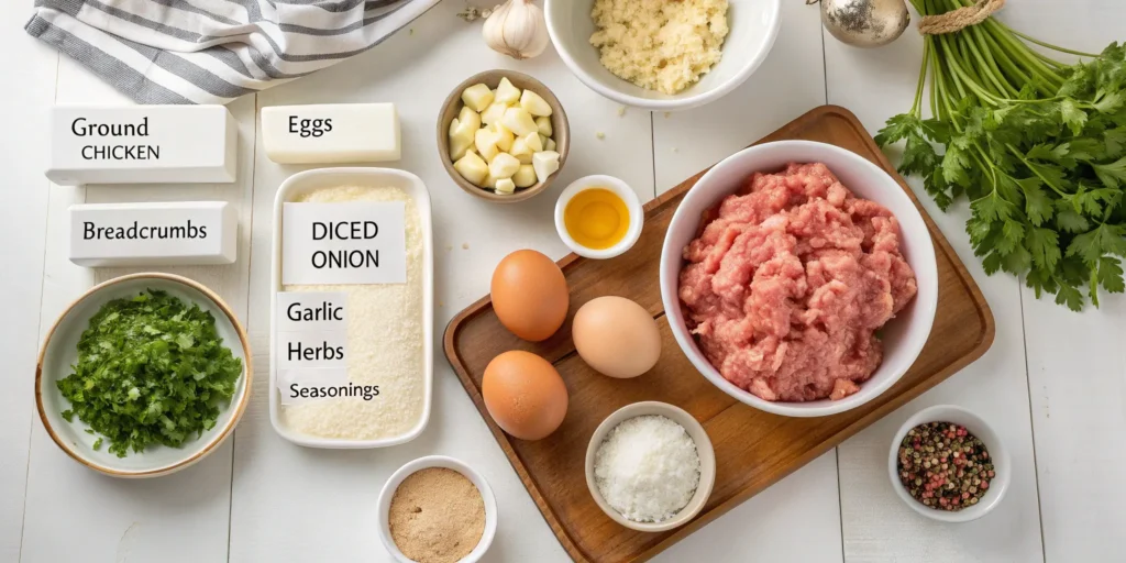 Ingredients for making a healthy chicken meatloaf recipe