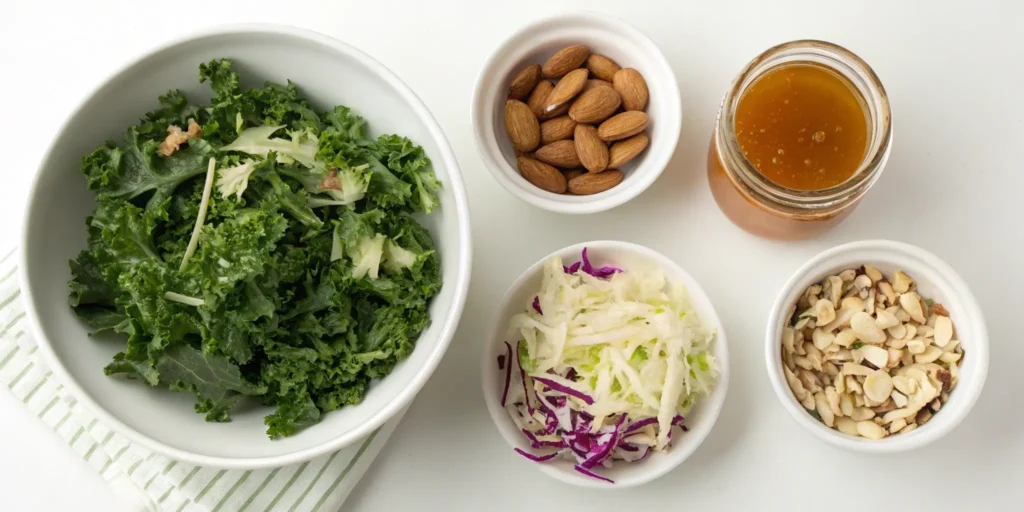 Ingredients for Chick-fil-A kale crunch salad separated in bowls