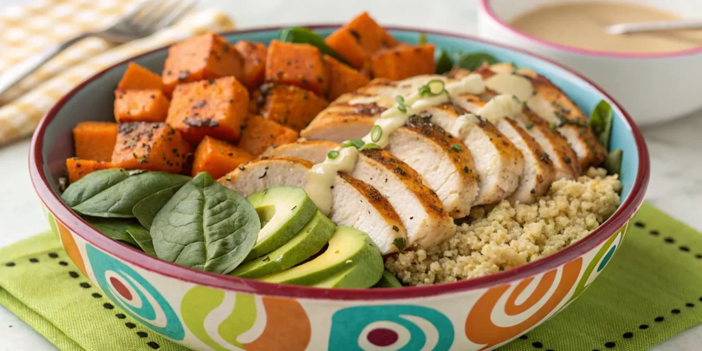 Grilled chicken power bowl with quinoa and vegetables, Chicken Recipes Healthy