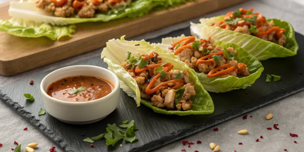 Spicy ground chicken lettuce wraps with sriracha