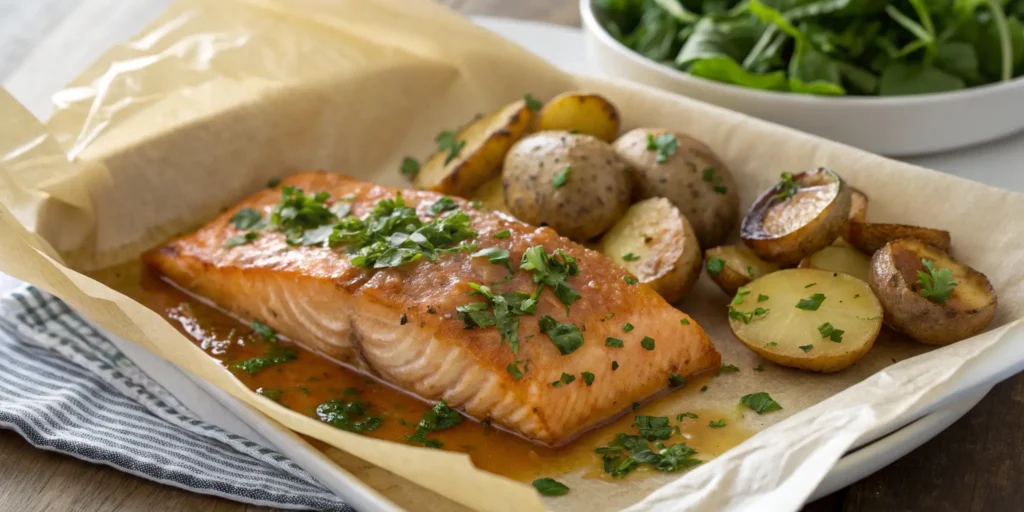 Maple Dijon salmon fillets with roasted potatoes and salad, Salmon Glaze
