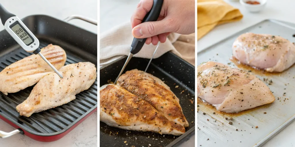 Step-by-step process of cooking chicken breast on a Blackstone griddle