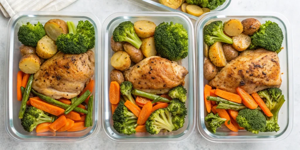 Sheet pan chicken thigh meal prep with vegetables