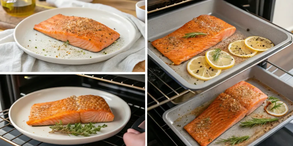 Step-by-step process of making roasted salmon at home