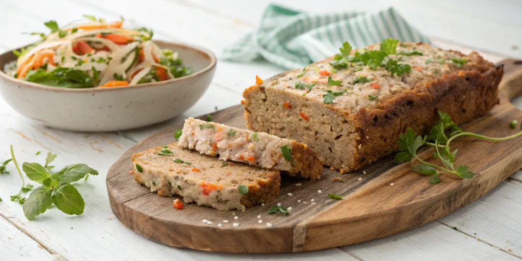 Low-carb chicken meatloaf with almond flour and veggies