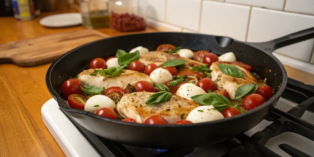 Chicken caprese skillet with mozzarella and basil