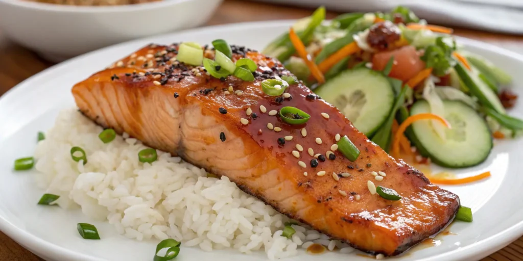Teriyaki orange glazed salmon with rice and cucumber salad, Salmon Glaze