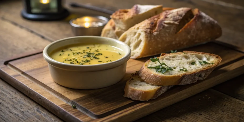 Artisan bread slices with lemon butter dipping sauce