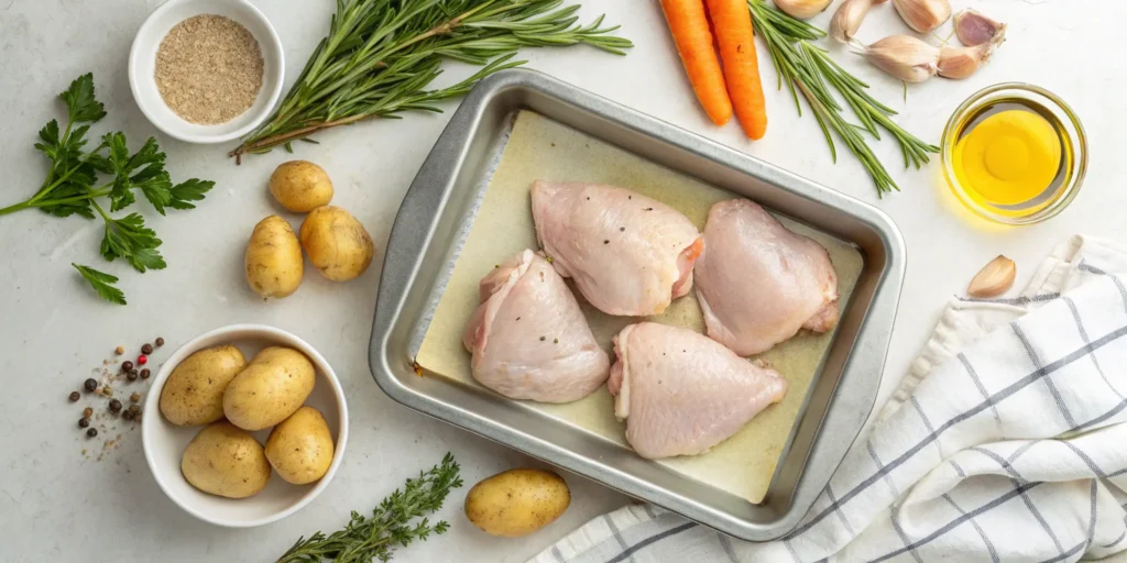Ingredients for making sheet pan chicken thighs