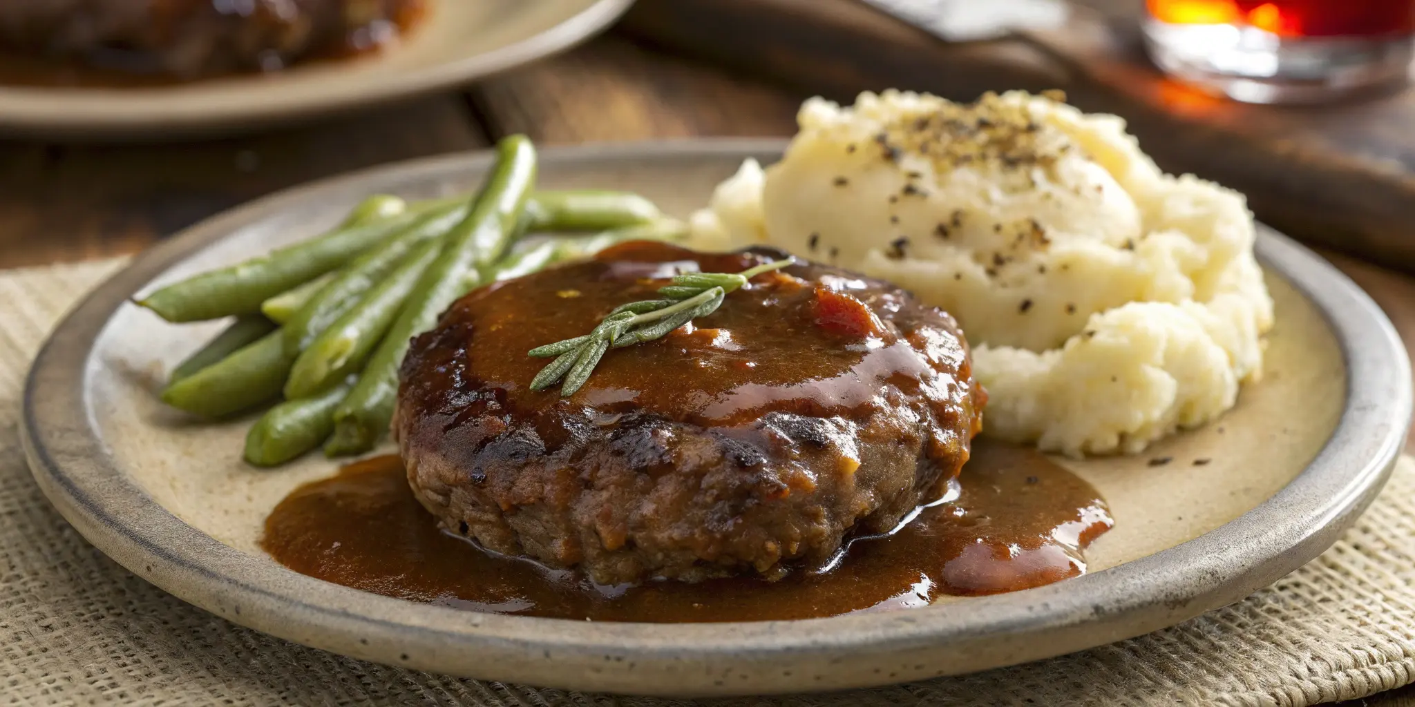 Juicy Salisbury steak recipes served with mashed potatoes and gravy