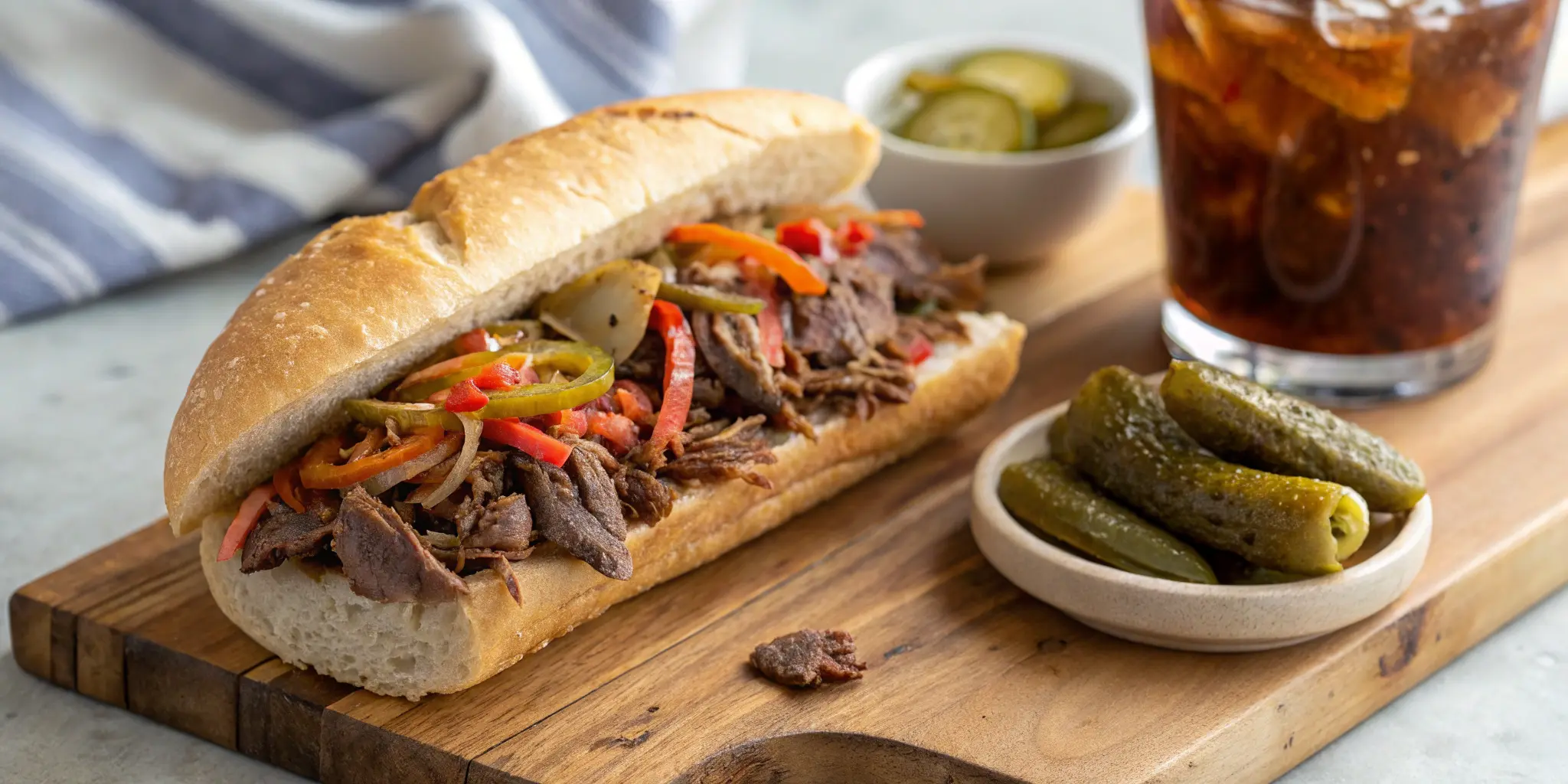 Classic Italian beef sandwich with giardiniera on toasted roll, Italian Beef Sandwich Recipe