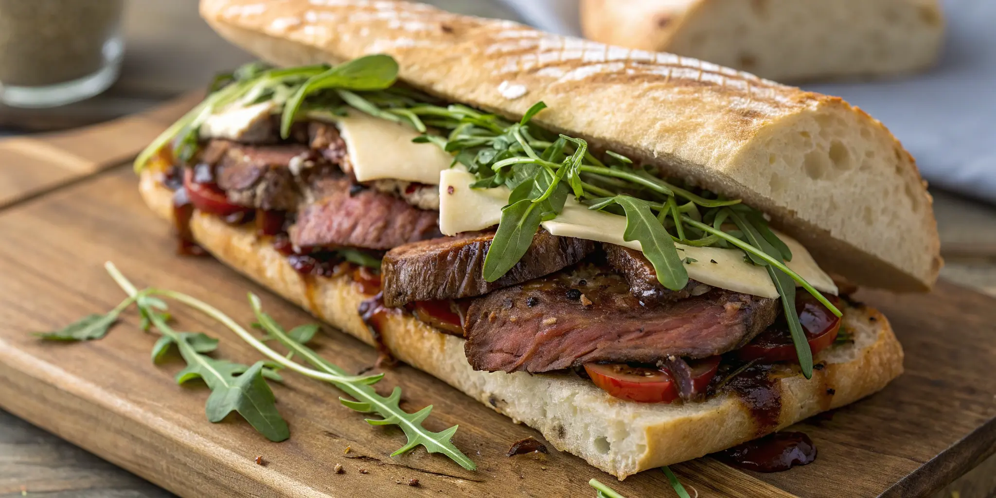 Gourmet steak sandwich with juicy steak, toasted bread, and fresh toppings – perfect steak sandwich recipes