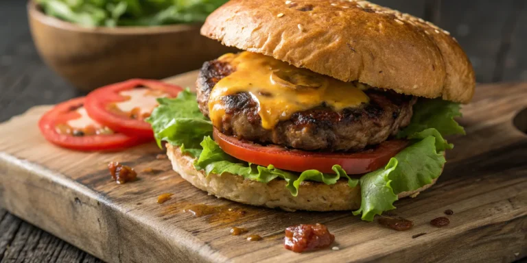 Juicy burger made with the best burger recipe featuring a perfect patty, melted cheese, and fresh toppings
