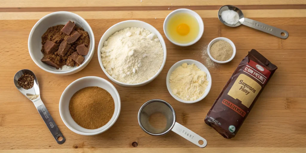 Key ingredients for Outback Steakhouse bread including molasses, whole wheat flour, cocoa powder, honey, yeast, and cornmeal