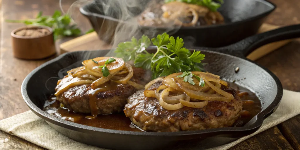 Classic Salisbury steak recipe with onions and brown gravy