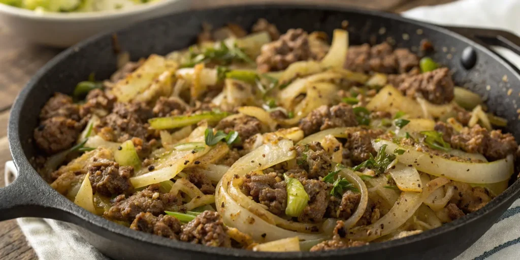 One-pan cabbage and ground beef skillet with sautéed onions and herbs - Cabbage and Ground Beef Recipes