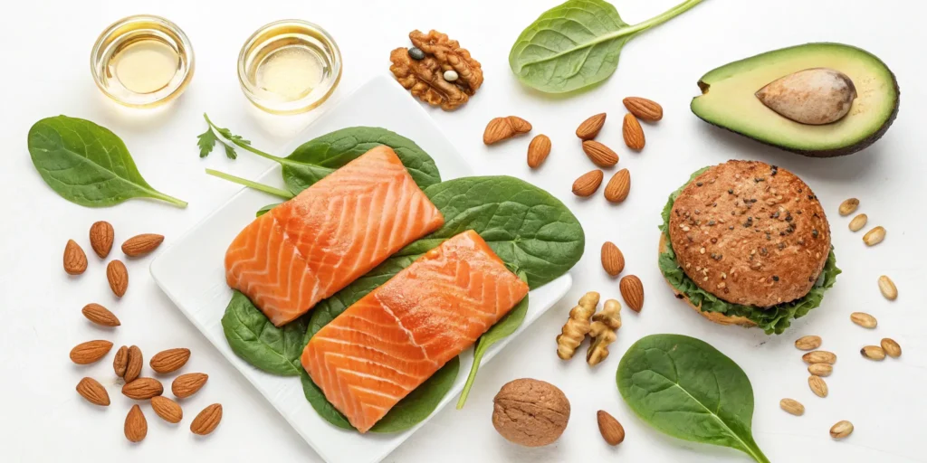 Infographic highlighting the nutritional benefits of salmon fish burgers, including omega-3s and protein