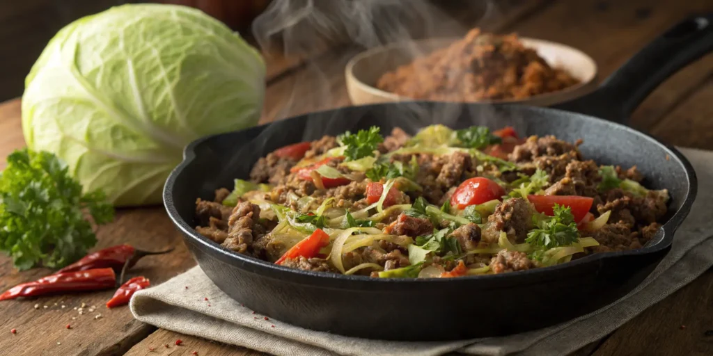 Quick one-pan ground beef cabbage recipe with tomatoes ready in 25 minutes - Ground Beef Cabbage Recipe