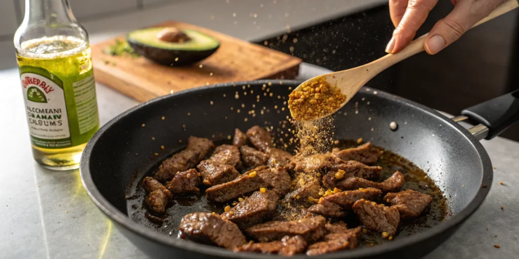 Quick 10-minute shawarma meat recipe flash-fried in skillet with crispy edges