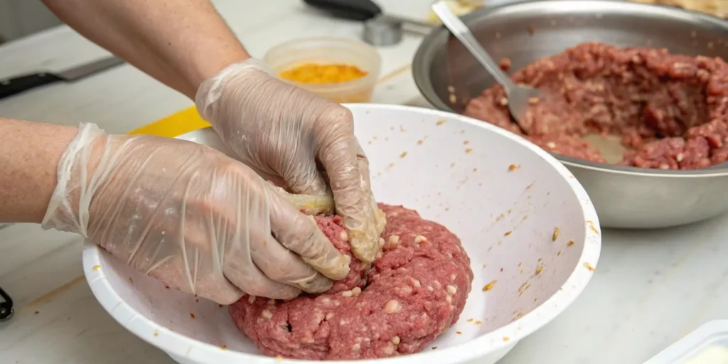 Mixing and shaping burger patties for the best burger recipe
