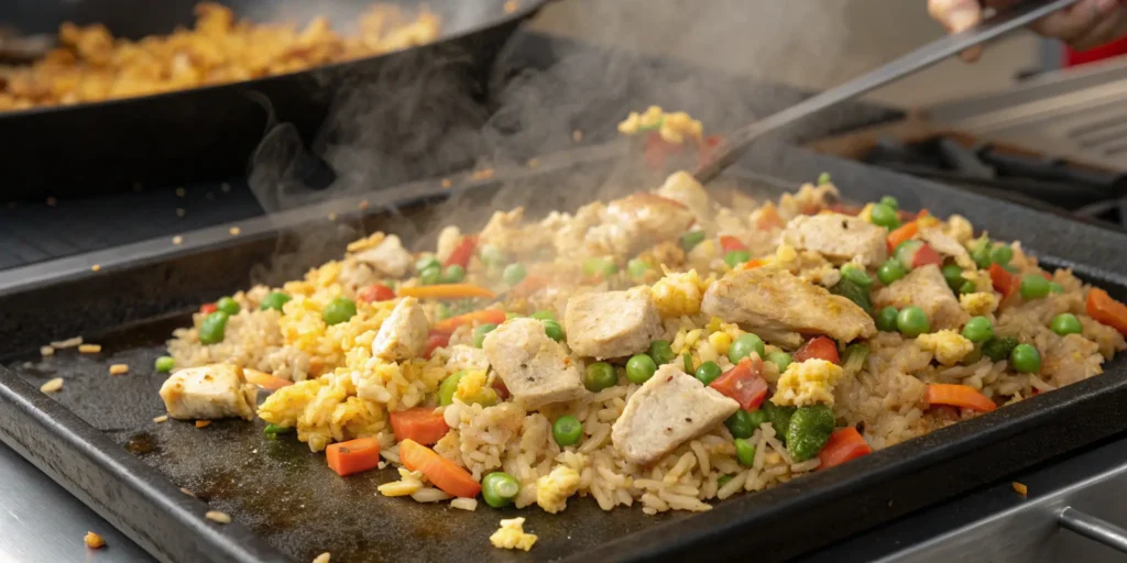 Cooking Blackstone Fried Rice on Griddle