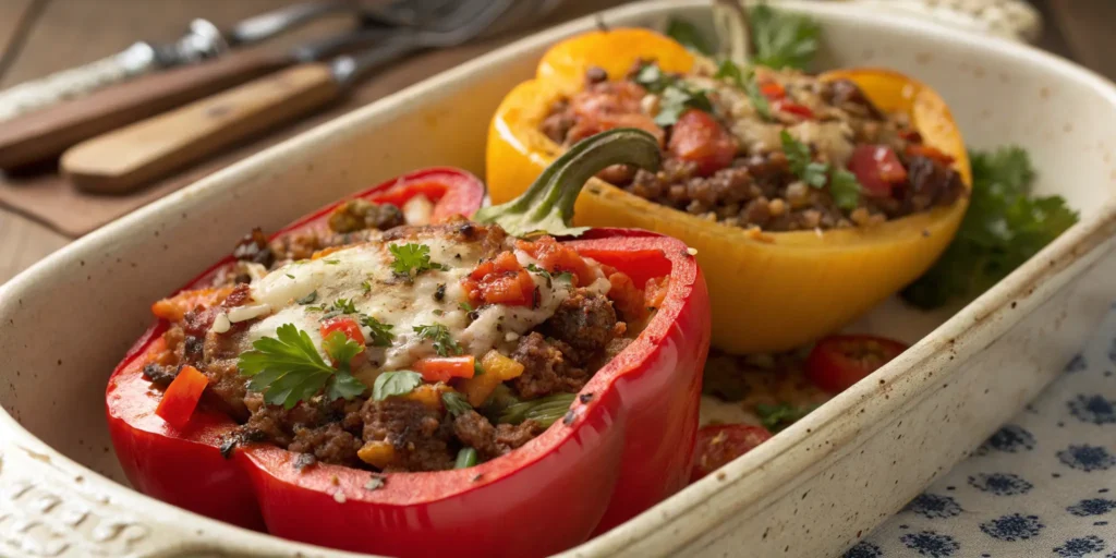 Healthy Ground Beef and Quinoa Stuffed Bell Peppers