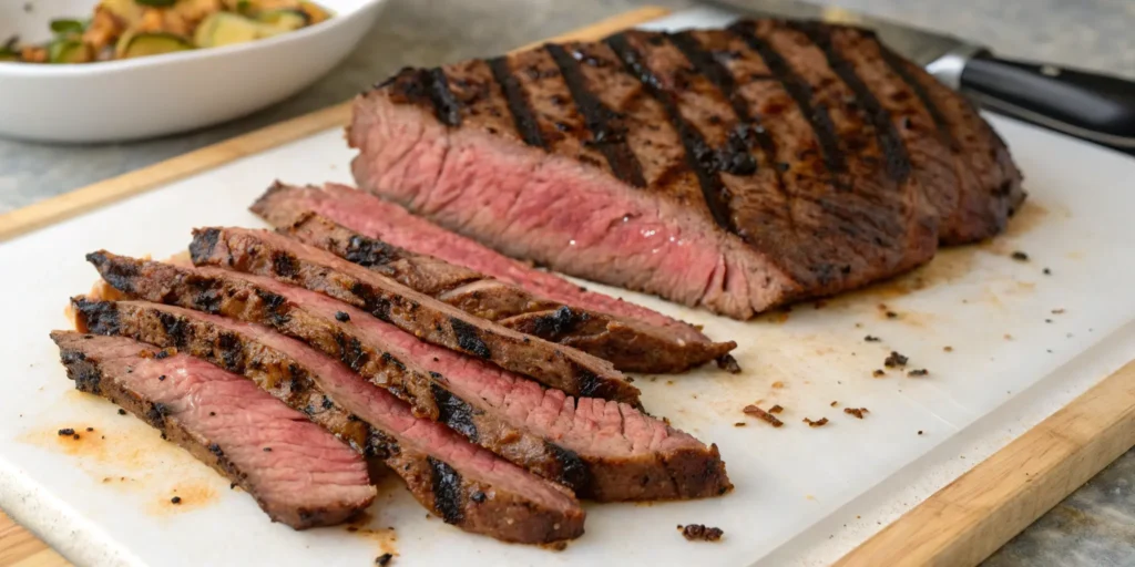 Grilled flank steak sliced thin for carne asada tacos