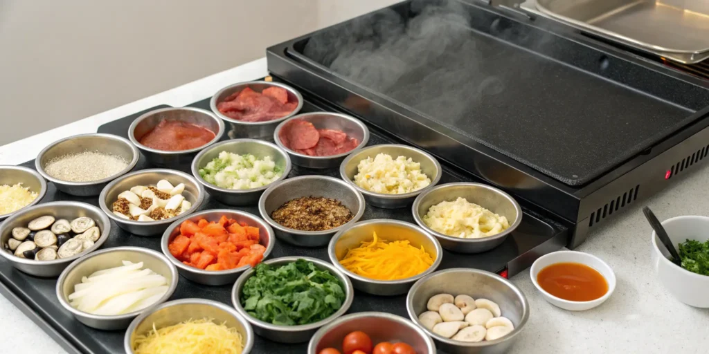 Blackstone fried rice ingredients laid out before cooking