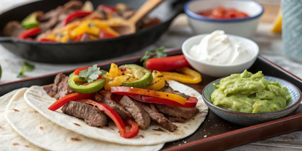 Serving sizzling beef fajitas from this beef fajita recipe
