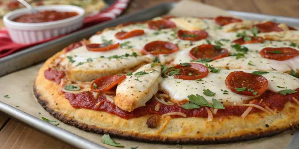 Low-carb chicken pizza crust recipe with toppings