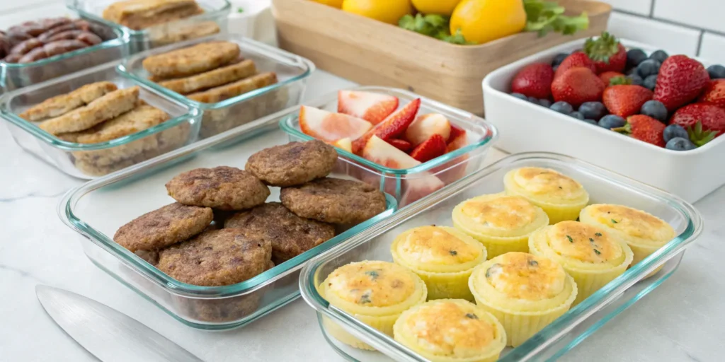 Weekly beef breakfast sausage meal prep containers