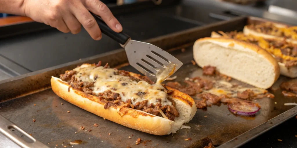 Philly Cheesesteak Recipe step 3 - assembling the sandwich