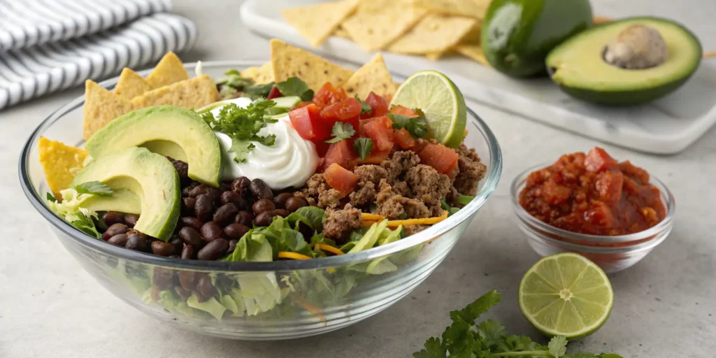 Healthy Ground Beef Taco Salad with Avocado