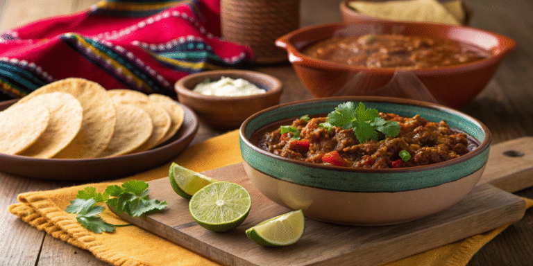 Authentic picadillo recipe Mexican served with corn tortillas and fresh cilantro