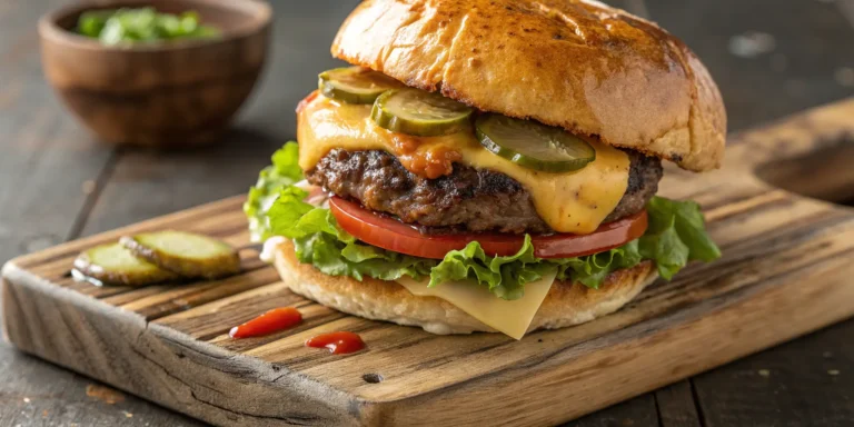 Juicy grilled hamburger recipe with melted cheese and fresh toppings