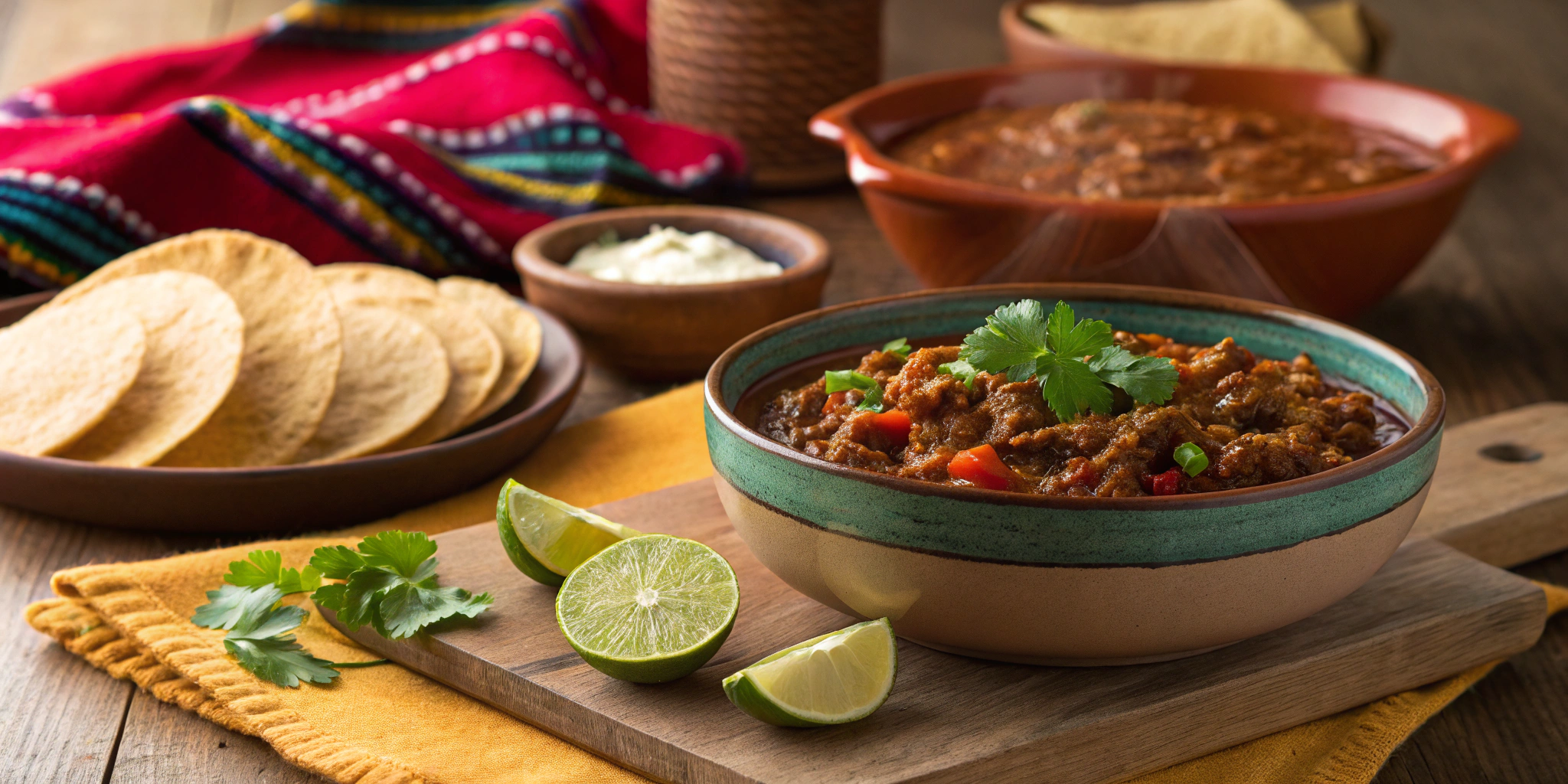 Authentic picadillo recipe Mexican served with corn tortillas and fresh cilantro