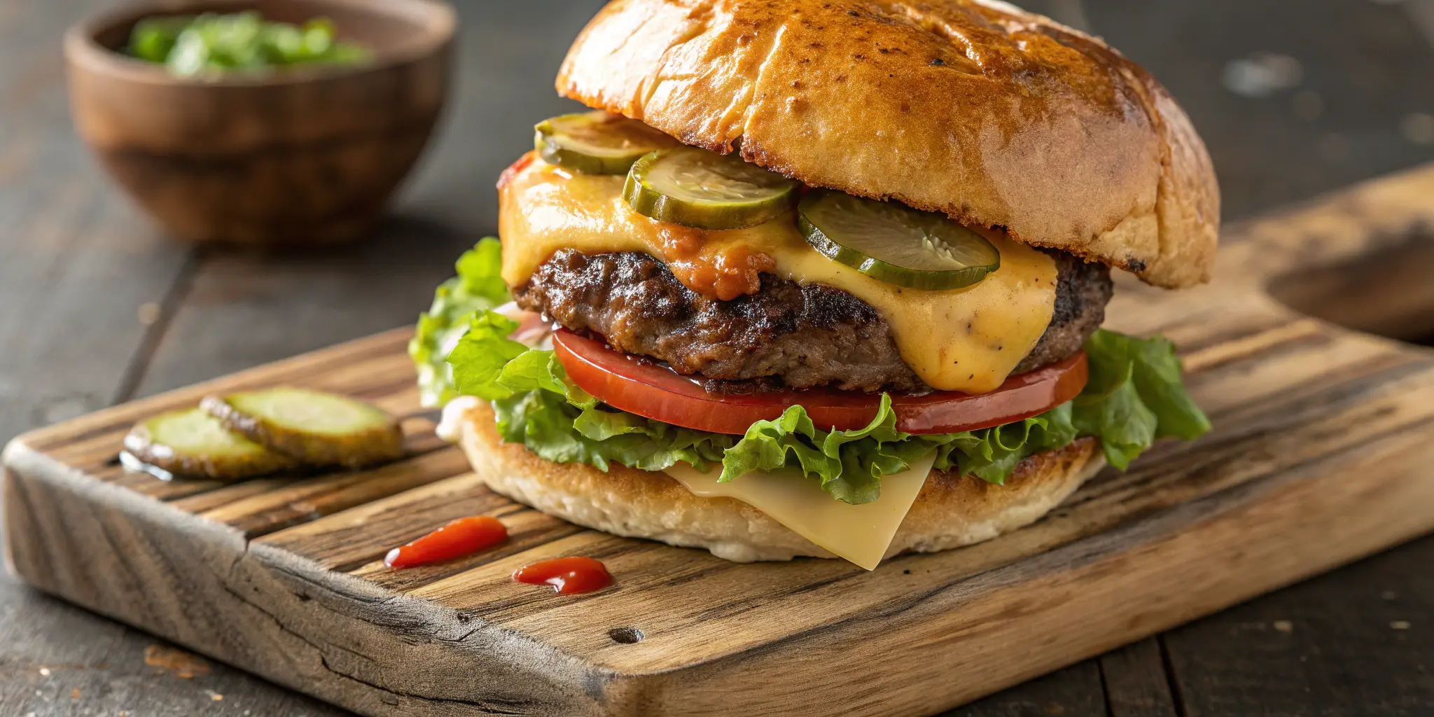 Juicy grilled hamburger recipe with melted cheese and fresh toppings
