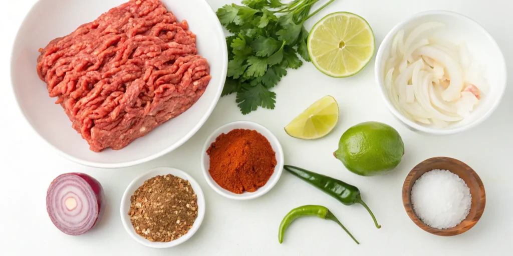 Ingredients for taco recipe beef seasoning and filling preparation