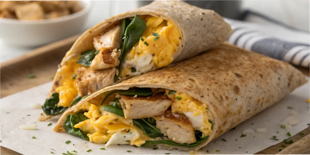Easy chicken and egg recipe breakfast burrito with spinach and cheese