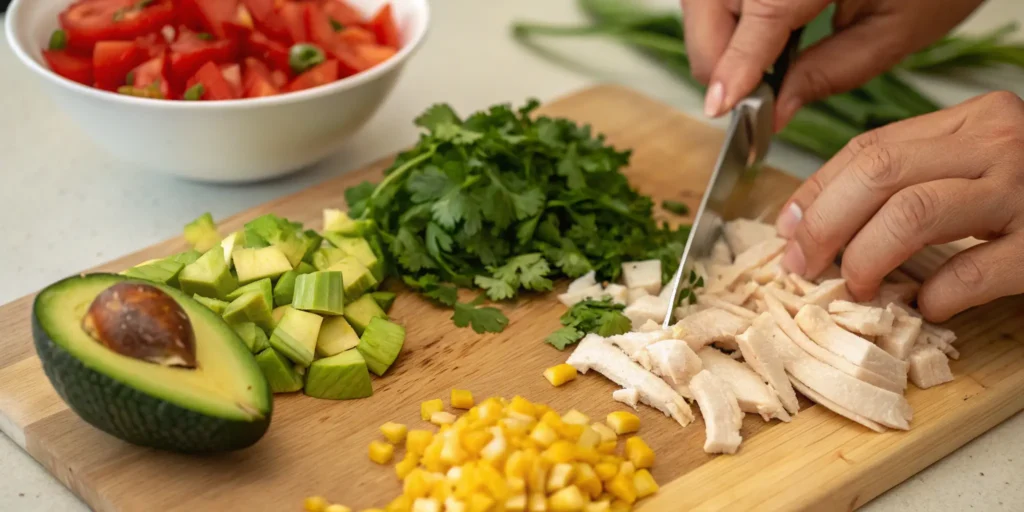 Preparing ingredients for creamy chicken tortilla soup