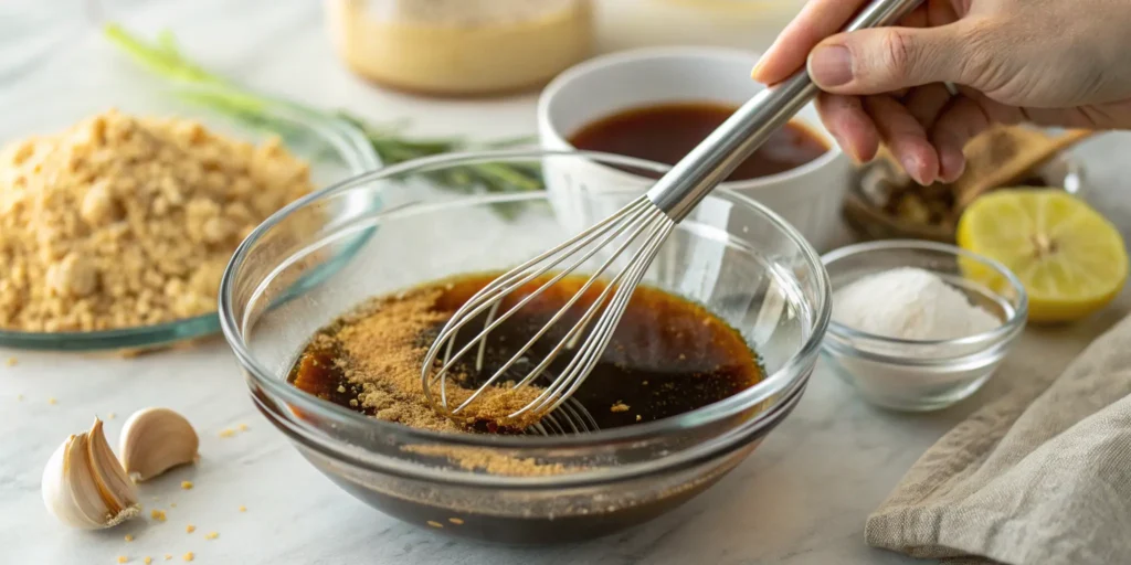 Mixing ingredients for salmon glaze in a bowl