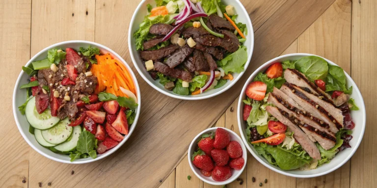 Variety of steak salad ideas featuring Southwest, strawberry balsamic, and Asian-inspired combos