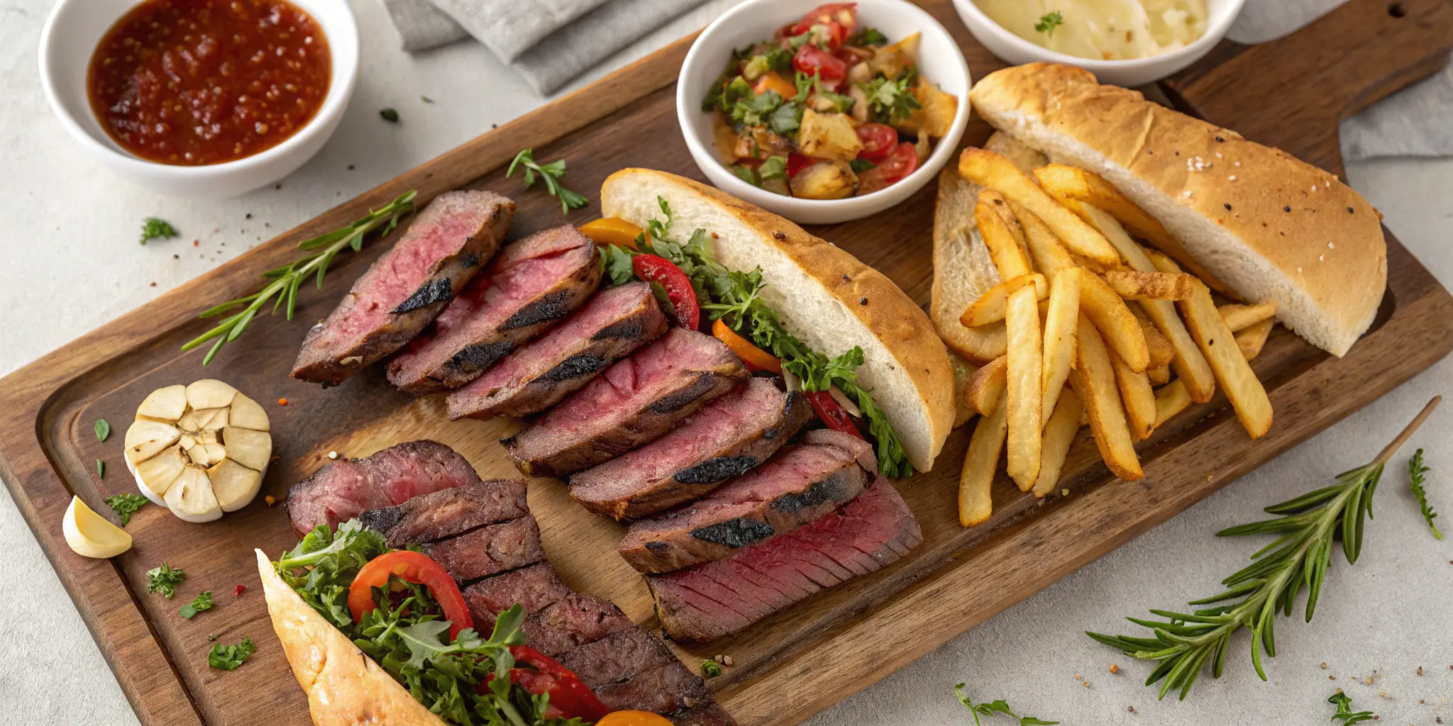 Trio of steak sandwiches with ribeye, sirloin, filet mignon – best steak for steak sandwich