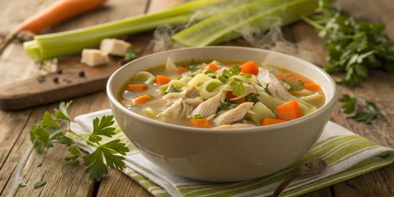 Classic chicken soup recipe with chicken, vegetables, and noodles - chicken soup recipes