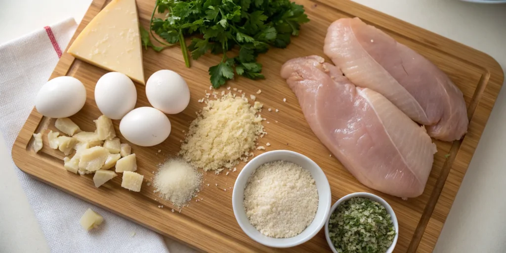 Fresh ingredients for baked chicken in parmesan recipe