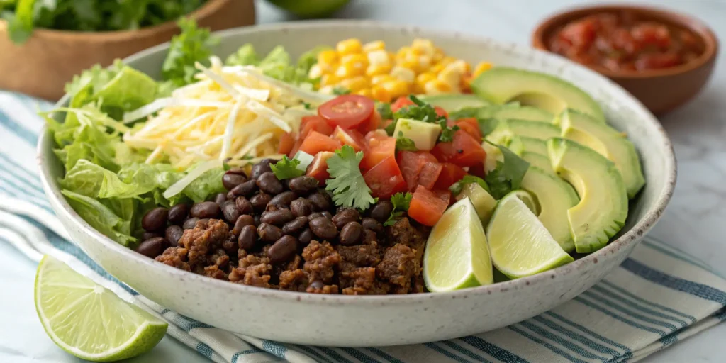 Instant Pot ground beef taco meat served in a vibrant taco bowl with fresh toppings