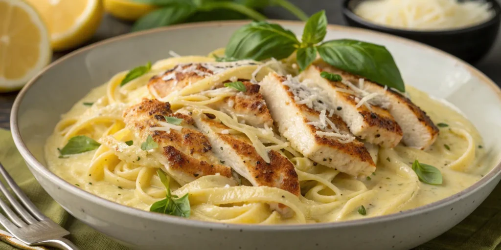 Creamy lemon chicken pasta with parmesan and basil