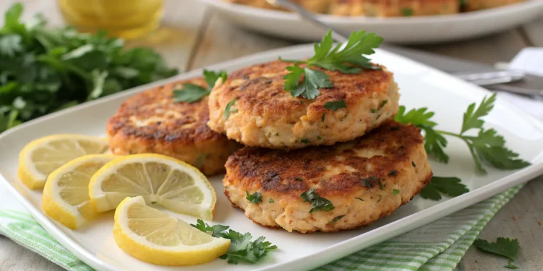 Golden-brown salmon patties served with lemon and parsley - how to make salmon patties