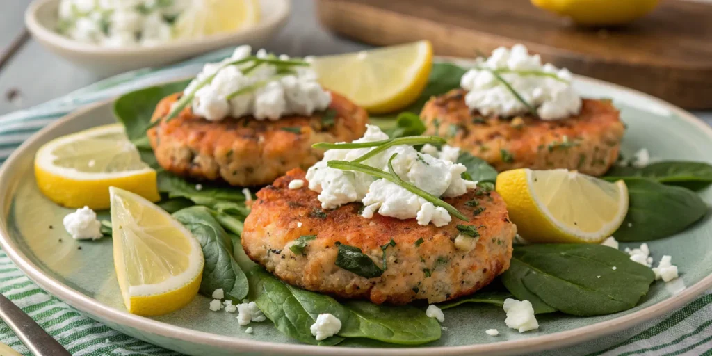Mediterranean-style baked salmon patties with feta and tzatziki - how to make salmon patties